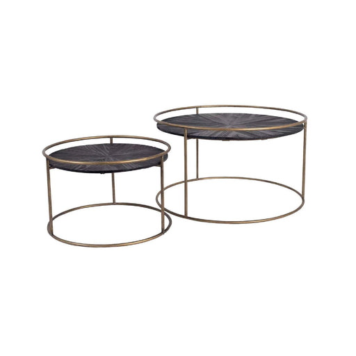 Carry Black Wood salontafel rond goud frame sv2