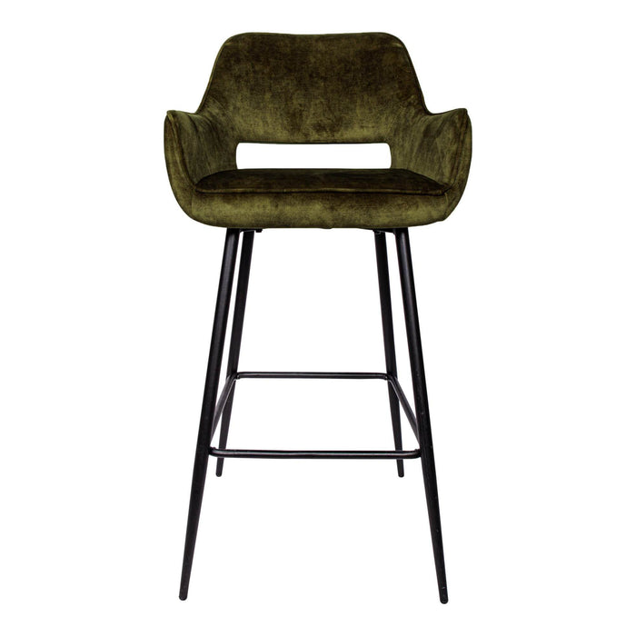 PTMD Fallon Velvet barstoel groen met zwart metaal