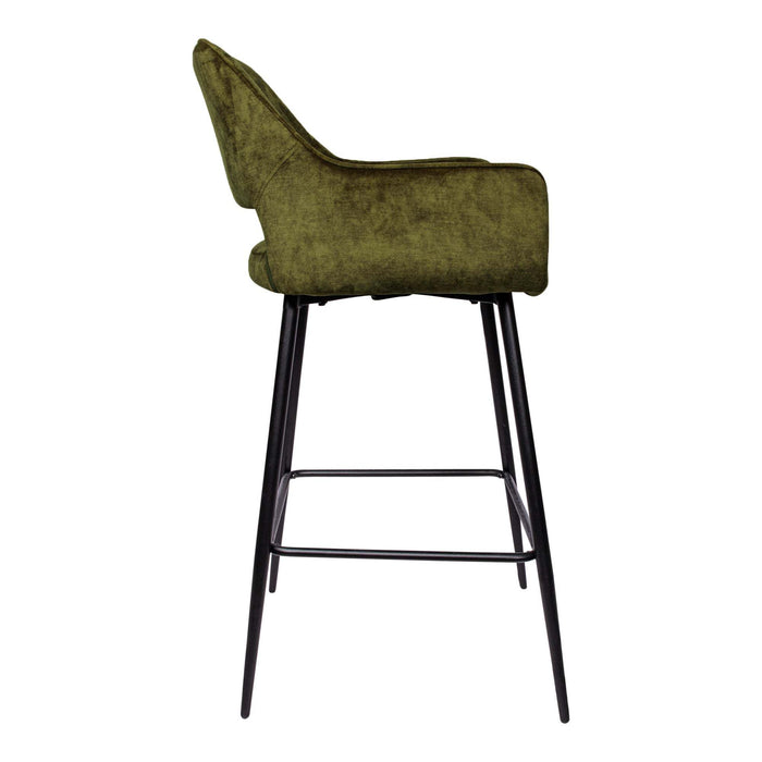 PTMD Fallon Velvet barstoel groen met zwart metaal