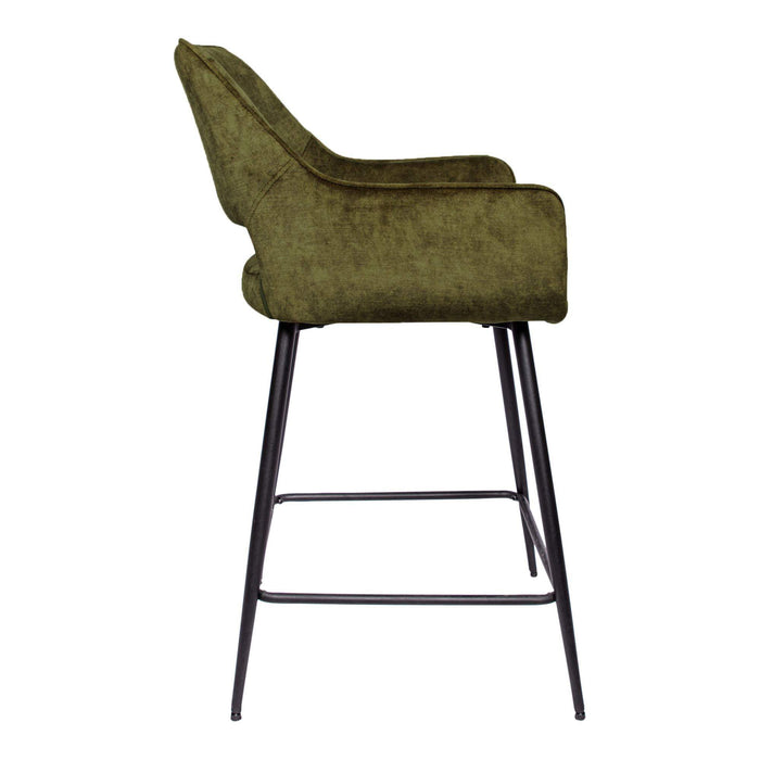 Fal LOW Fluweelgroene barkruk zwart metalen poot KD