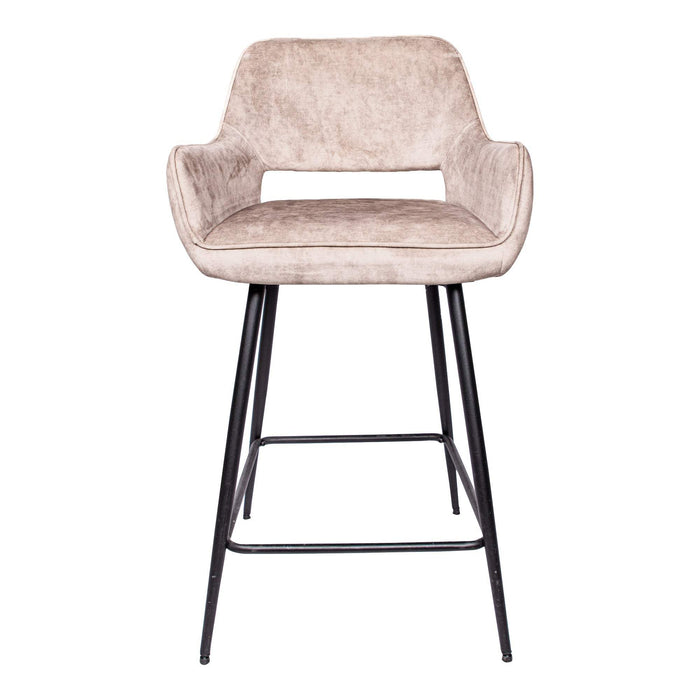 Fal LOW Velvet Khaki barkruk zwart metalen poot KD
