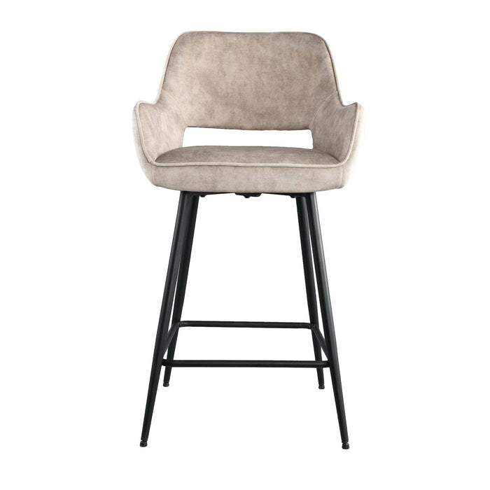 Fal LOW Velvet Khaki barkruk zwart metalen poot KD