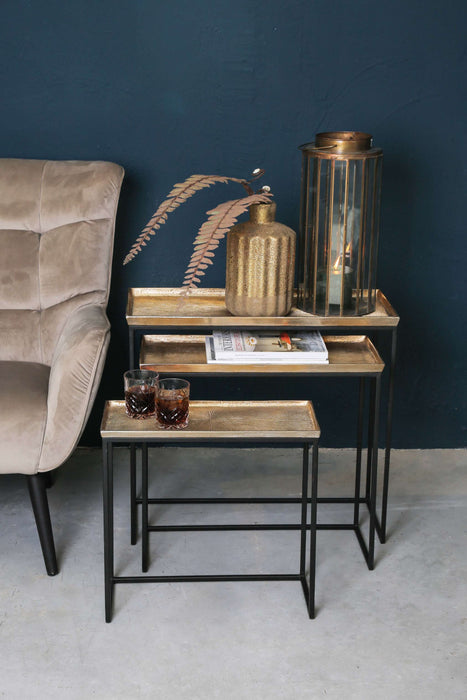Daan Gold aluminium zwart ijzeren bijzettafel - Set van 3