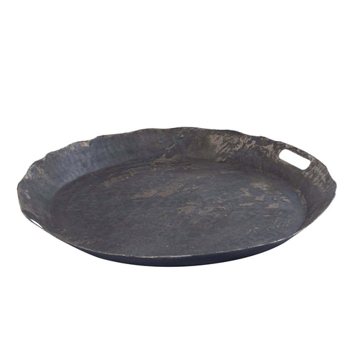 Semin Silver alu rond rustiek dienblad golvende rand L