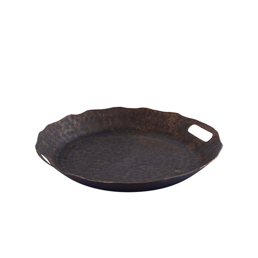 Semin Copper alu rond rustiek dienblad golvende rand S