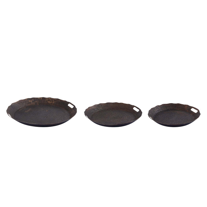 Semin Copper alu rond rustiek dienblad golvende rand S