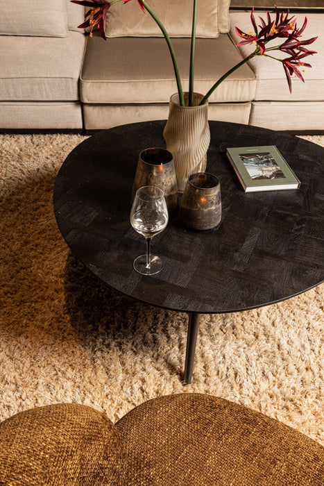 Fieron Zwarte houten salontafel organisch rond