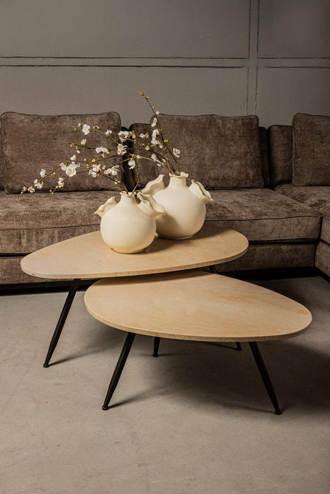 Veria set van 2 salontafels beige marmer