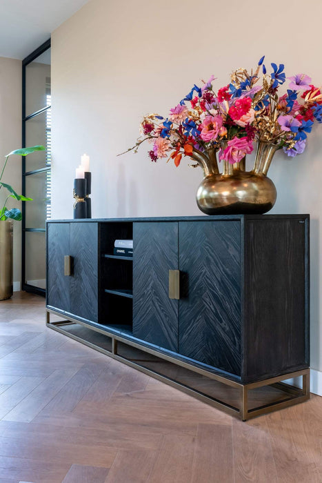 Dressoir Blackbone brass 4-deuren + open vak (Black rustic)