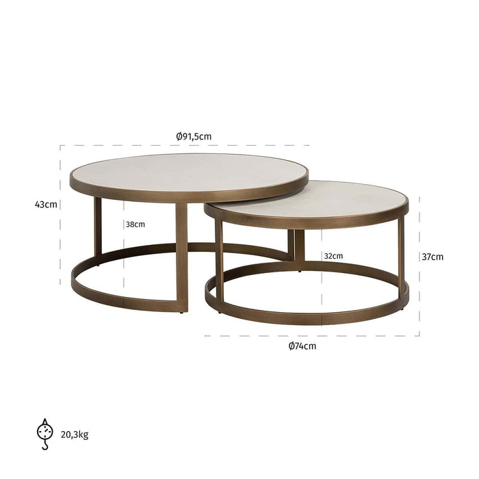 Salontafel Whitebone brass set van 2