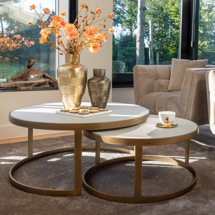 Salontafel Whitebone brass set van 2