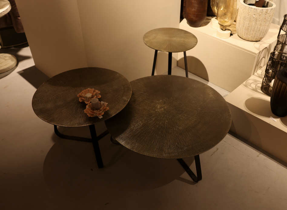 Kae Gold aluminium salontafel ijzeren frame rond L
