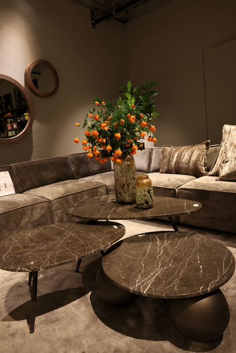 Veria set van 2 salontafels bruin marmer