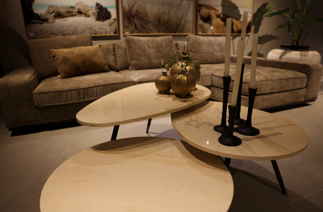 Veria set van 2 salontafels beige marmer