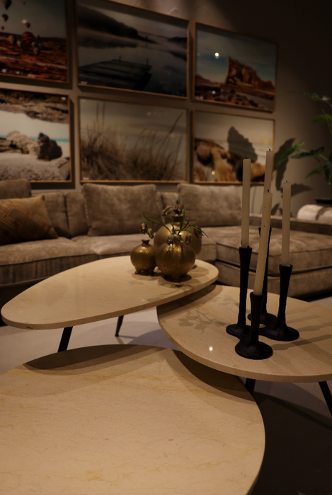 Veria set van 2 salontafels beige marmer