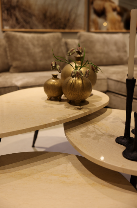 Veria set van 2 salontafels beige marmer