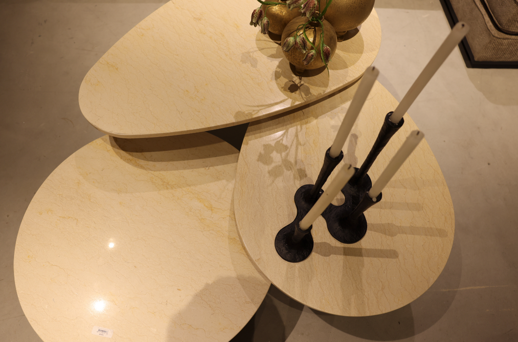 Veria set van 2 salontafels beige marmer