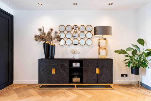 Dressoir Blackbone gold 4-deuren + open vak (Black rustic)