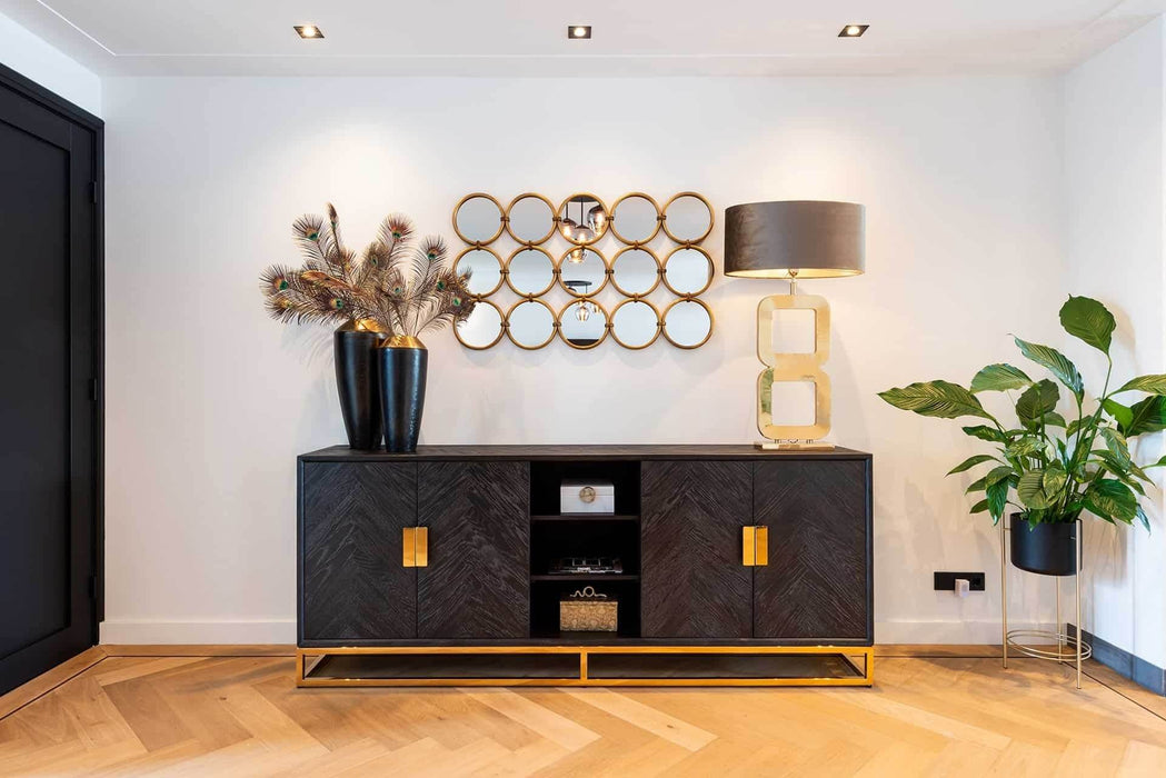 Dressoir Blackbone gold 4-deuren + open vak (Black rustic)